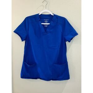 Jaanuu Woman’s Top V-neck Blue Scrub Top Only 2 Pockets Size Medium